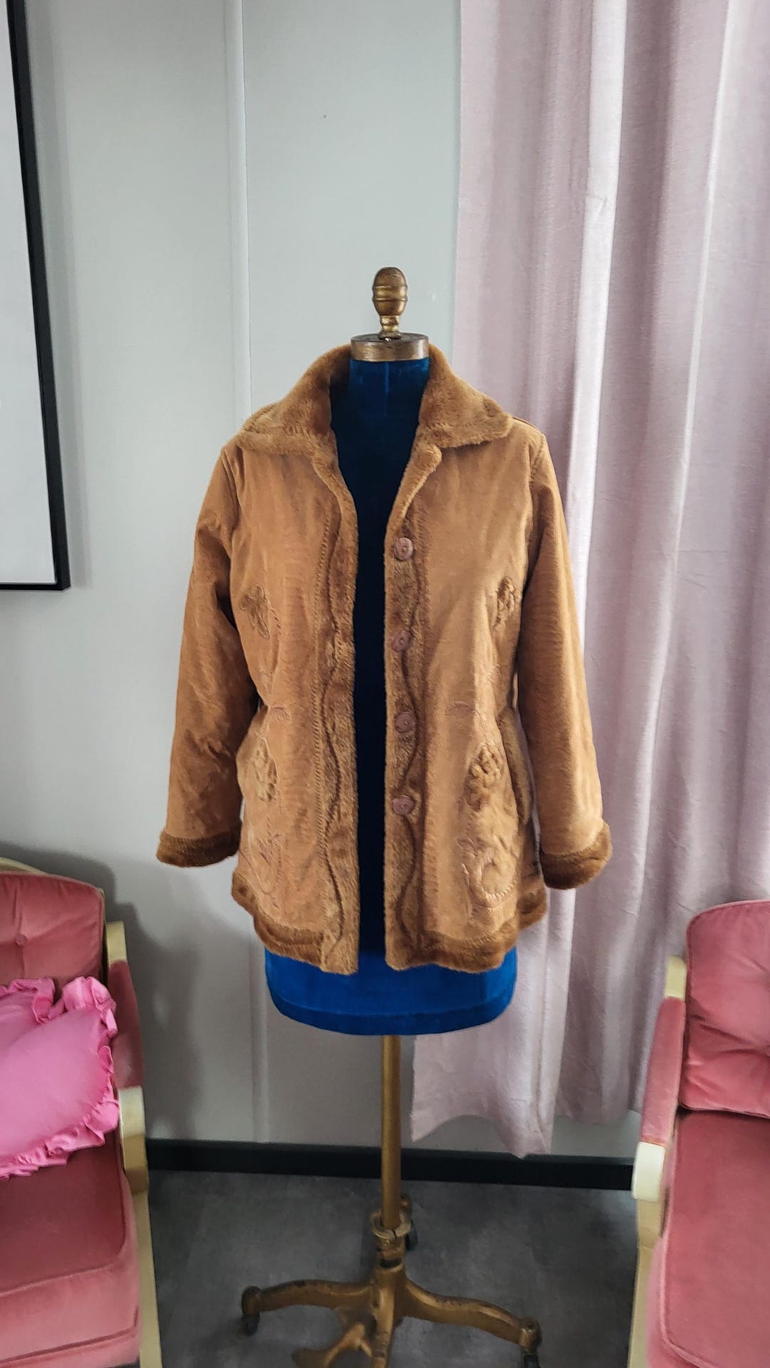 Vintage Y2K Legrennier Brown Faux Fur Coat Snake Pattern Bug