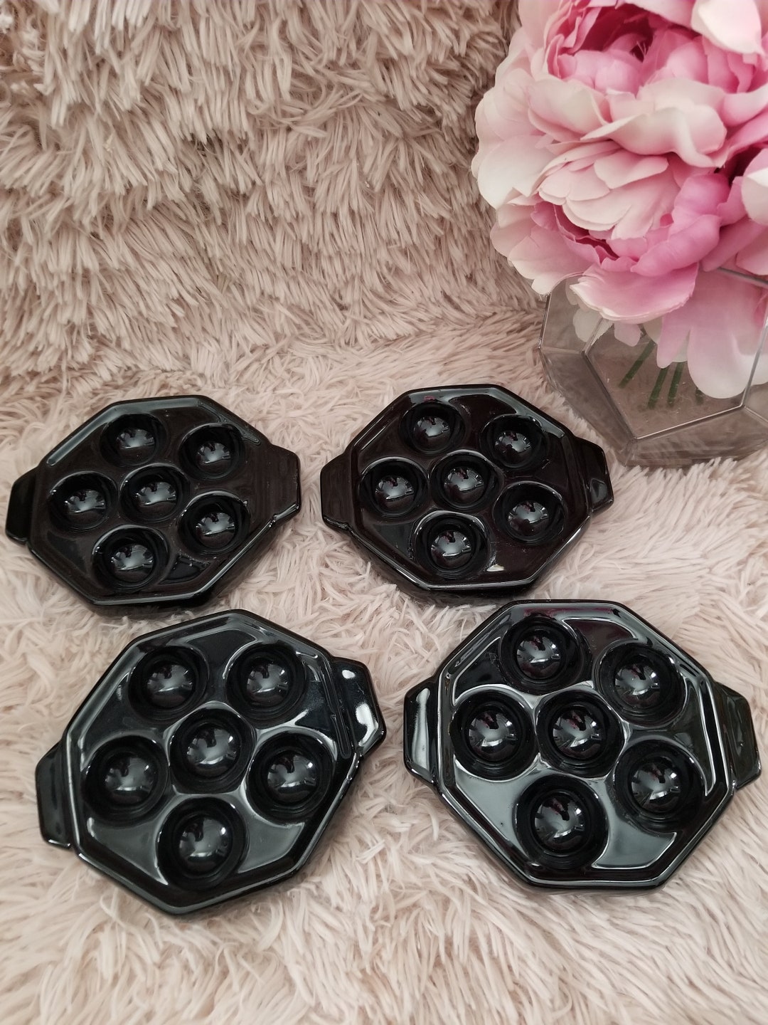 Lot De 2 Plats à Escargots En Céramique - 6 Cavités - Passent Au Four Et Lave-Vaisselle - 15,5x11,4cm
