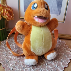 Vintage Nintendo Game Freak Pokemon Peluche Salamèche Sac à dos  Magnifique! Red Cheek Fat Orange Lizard Charizard Original 90s Purse