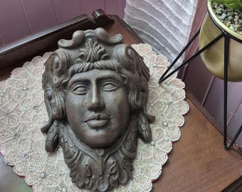 Vintage Art Nouveau Female Mascaron Style Medura Rodanini Architectural Wall Planter l Heavy Iron