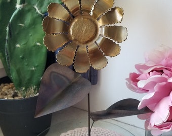 Vintage Metal Sculpture Brass Flower MCM