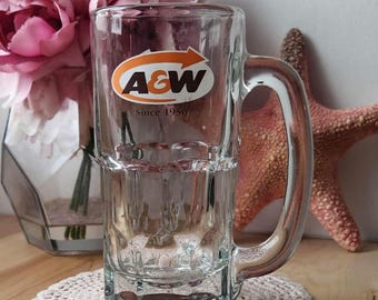 Rare Vintage 1980s Large A&W Root Beer Glass Mug - Excellent Condition.