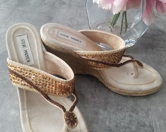 Vintage Y2K Steve Madden Tan & Sequin Wedges Heels