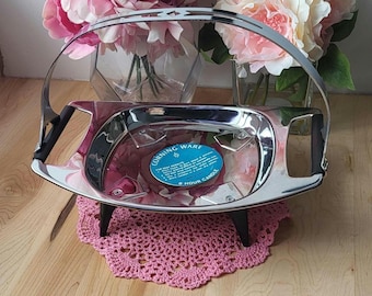 Vintage MCM Corning Ware Chrome Royal Dish Buffet Warmer. With Candle. NOS.