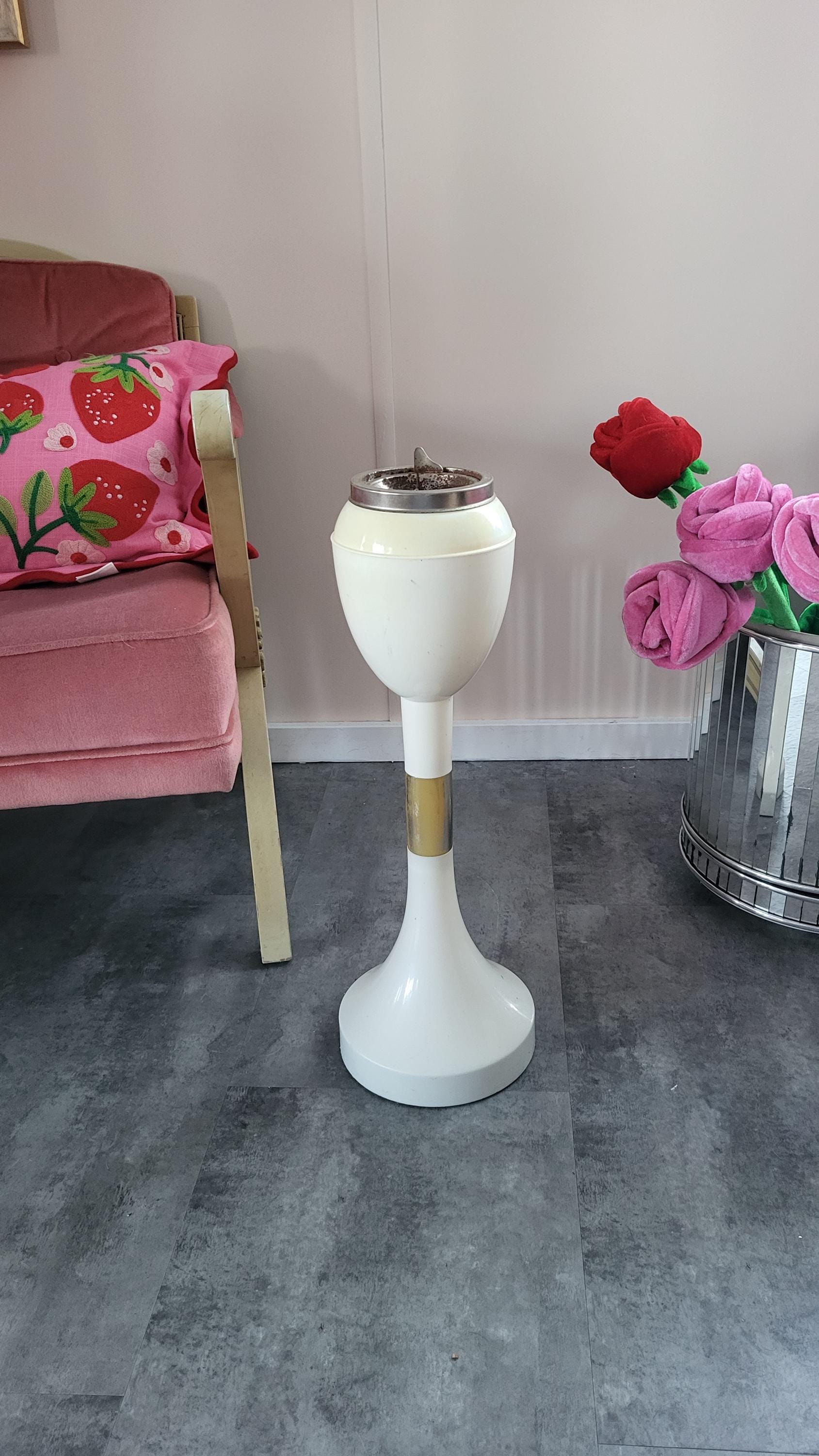 Space Age Floor Standing Ashtray - White Retro Chic Decor