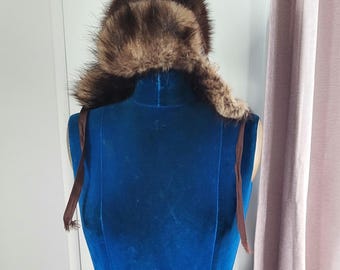 Vintage 60's Fur Trapper Hat ear-flap Hat natural fur hat winter hat Made in Canada