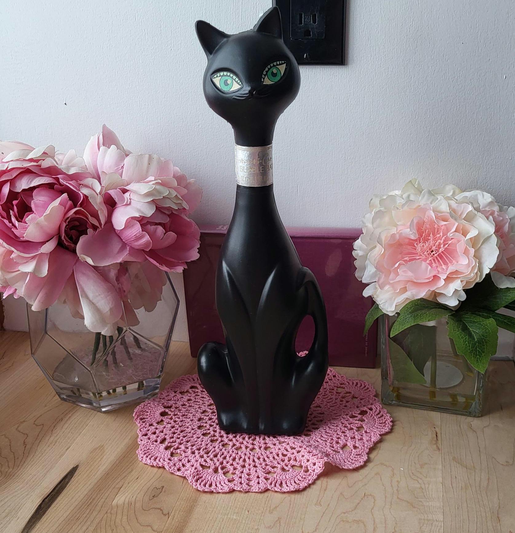 Vintage 60's MCM Black Fantasti-cat Bubble Bath Bottle 27oz. Empty