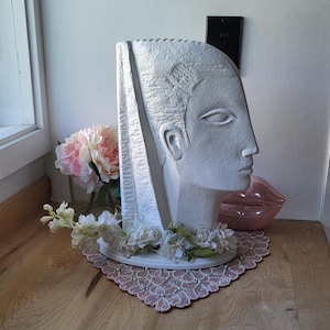 1980s Postmodern Off White Female Face Ceramic Sculpture in the Austin Productions Style