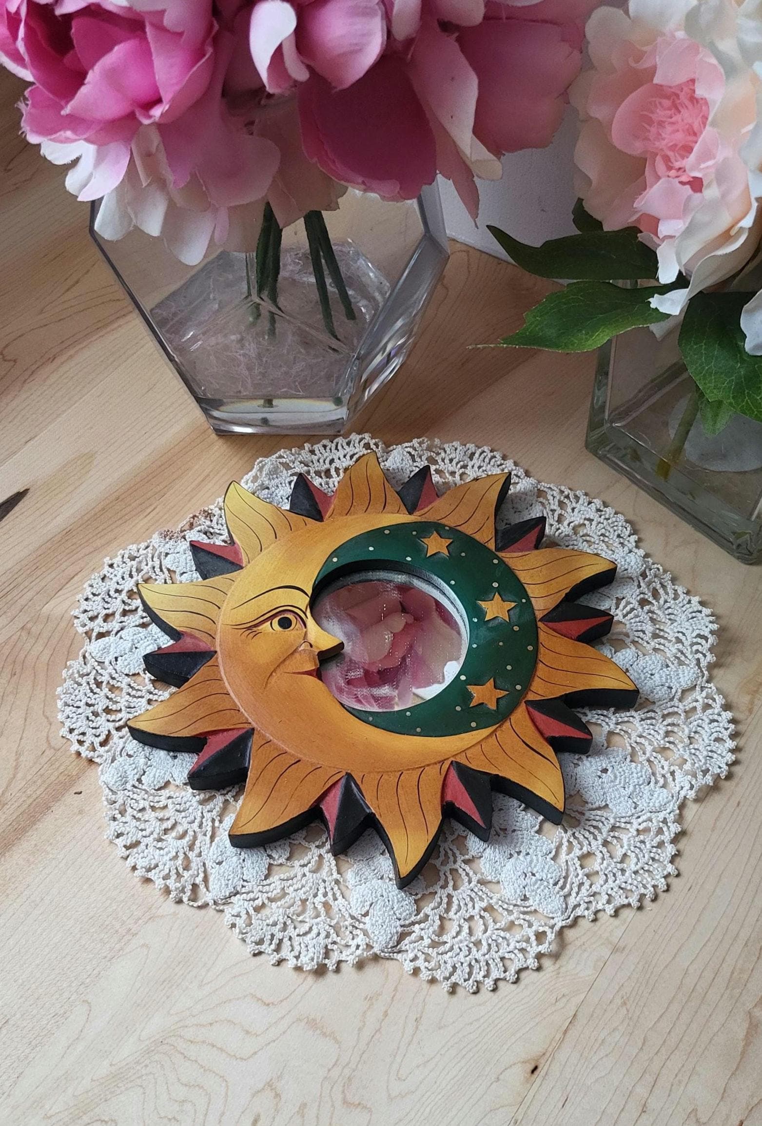 太陽ミラー　星　壁飾り　ヴィンテージ Vintage 90s Sun Moon & Stars Mirror Wall Hanging Celestial