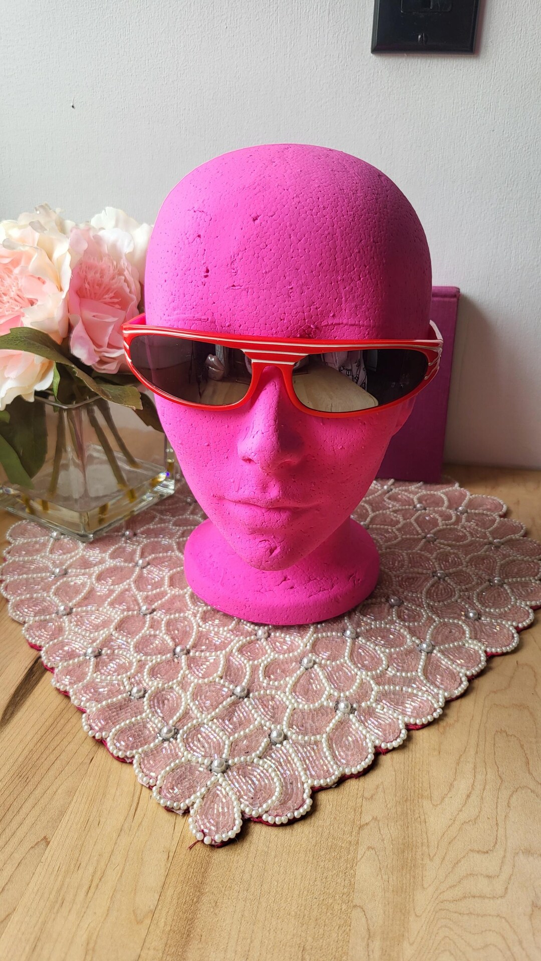 80s Vintage 2 Tone Ska Visor Sunglasses. Red Wraparound Shield