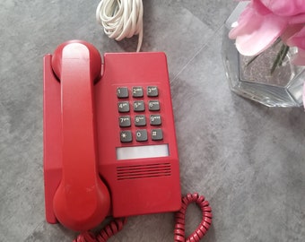 Vintage RETRO TELEPHONE Atomic Red Rad. 80s 90s Phone Collectible Rare Awesome Kitsch Dial Vintage Decor Rotary Phone Desk