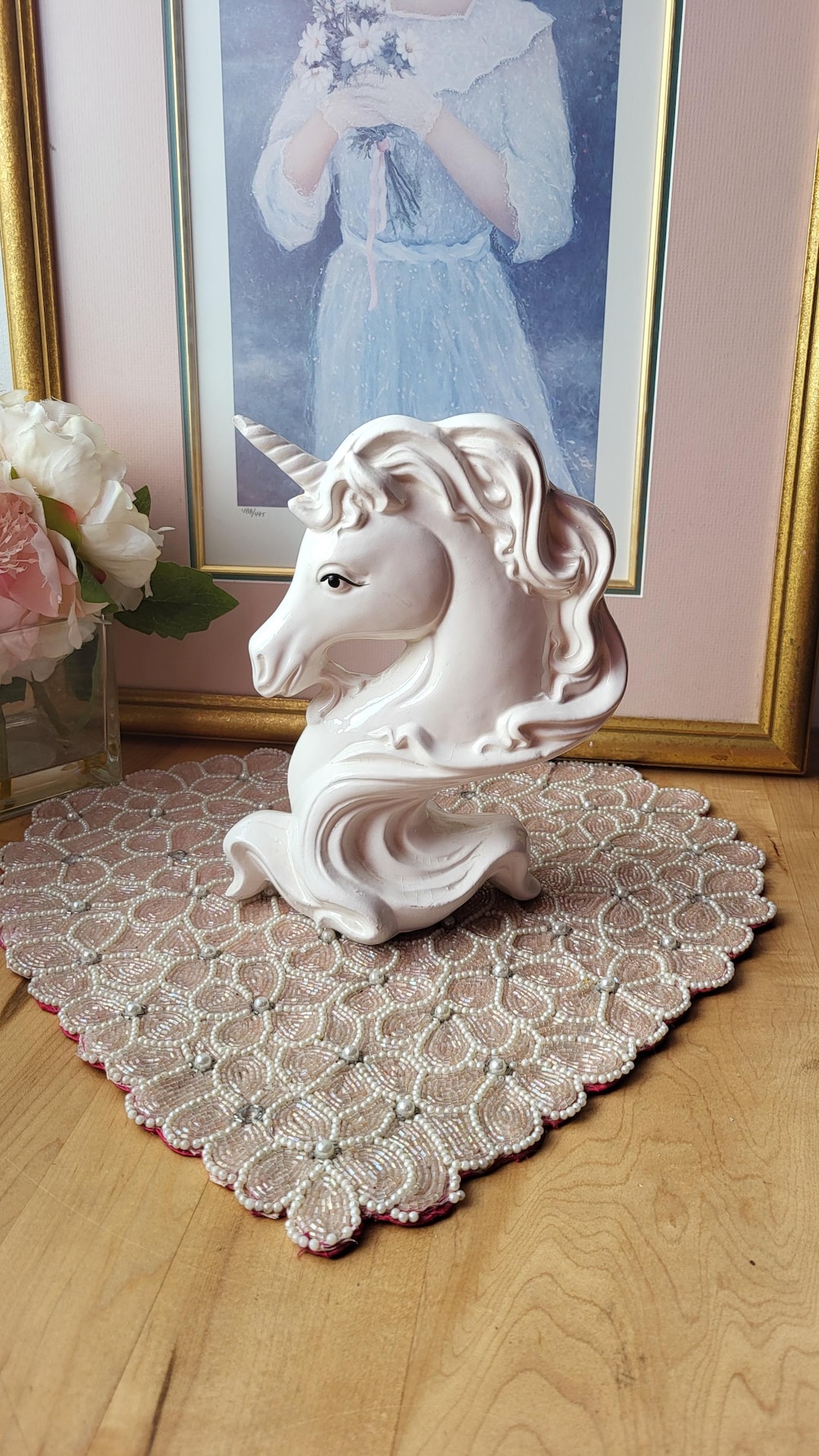 Vintage 9" Ceramic Unicorn Torso Bust White Unicorn Head With Horn ...