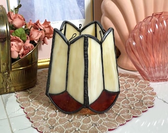 Vintage Creme & Orange Rote Schlacke und Buntglas Hängelampenschirm -