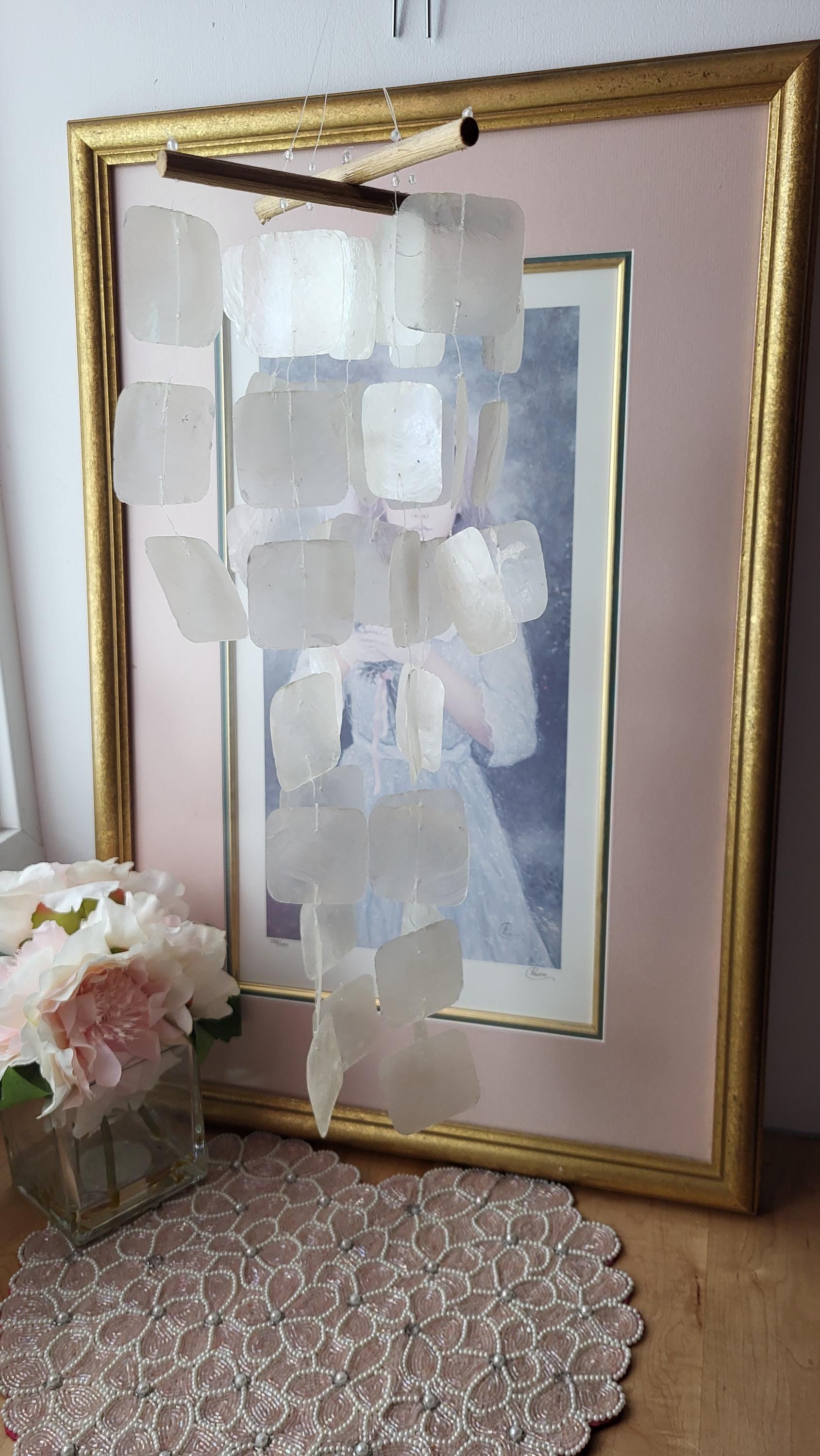 Vintage Square Shape Capiz Shell Mobile /capiz Shell Wind Chime Home ...