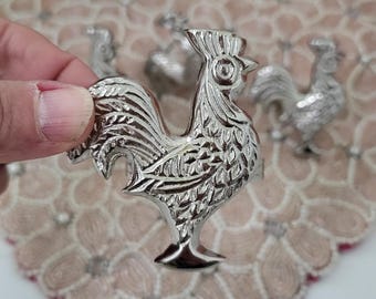 Anelli portatovaglioli vintage color argento a forma di gallo - Set di 4 pezzi, decorazione in stile rustico