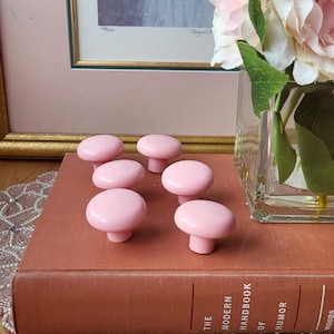 Vintage Soft Pink Handles Furniture Mushroom Knobs Cabinet Hardware Italian Design Plastic. Set of 6.