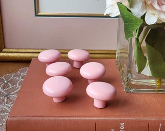 Vintage Soft Pink Handles Furniture Mushroom Knobs Cabinet Hardware Italian Design Plastic. Set of 6.