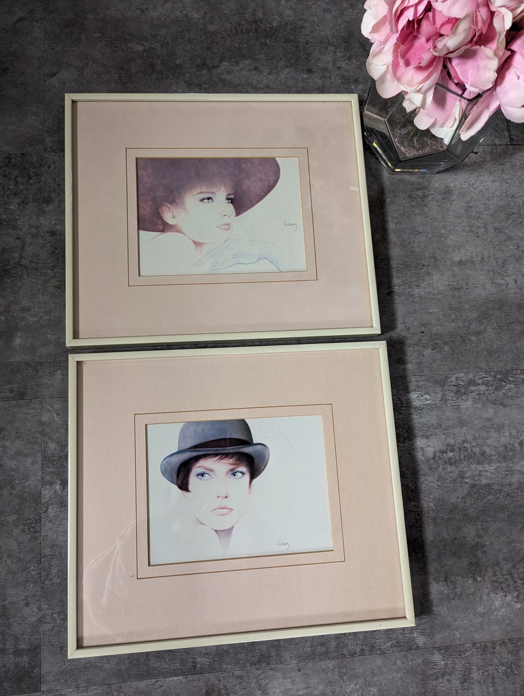 Vintage Pair of 80's Art Deco Soft Pink and Beige Metal Frame With ...