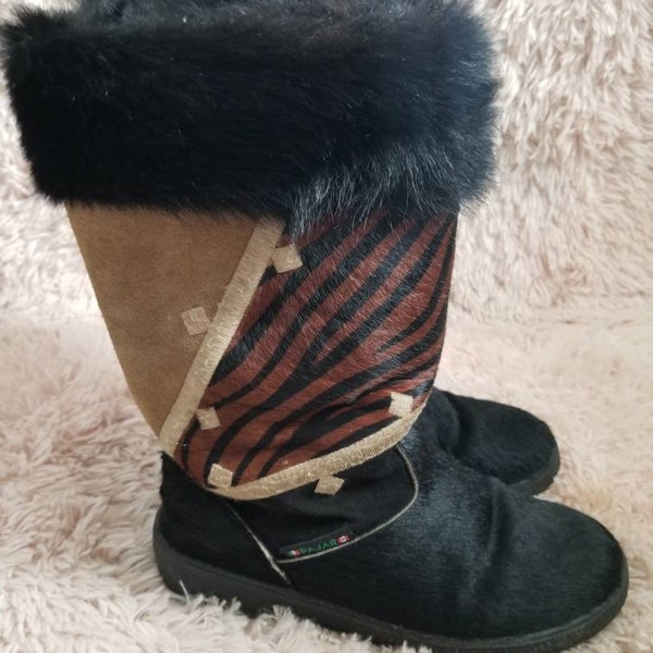 vintage Pajar Apres- Ski Ziege Fell Animal Print Stiefel Taille 8