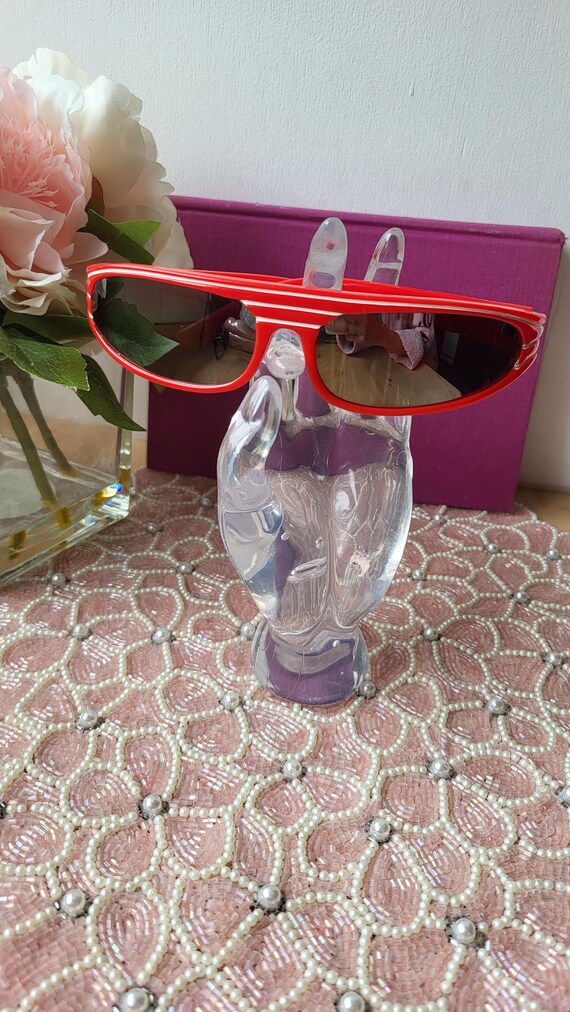 80s Vintage 2 Tone Ska Visor Sunglasses. Red Wraparound Shield