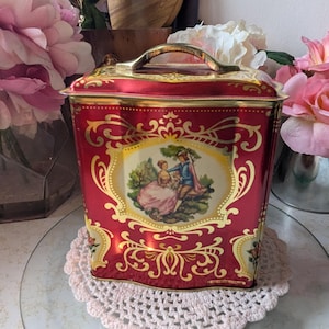 Vintage French Victorian Metal Biscuit Tin Storage tin Kitchenware Made in England