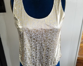 Vintage 70's LUV- E Gold Shine Knit Bubble Top Tank Top Geometric Pattern Made in Canada Size M