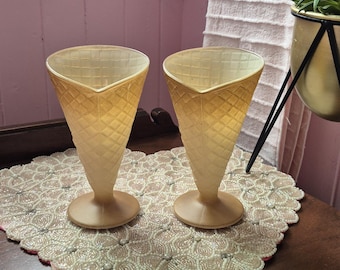 Vintage Pair of Italian Glass Waffle Cone Cups