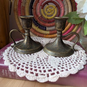 Vintage Pair of Candlestick Candlesticks Brass Burnished Holder Chamber Candlestick Chamber Stick