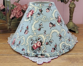 Vintage Floral Blue Lamp Shade – Standard Fitter for Table or Accent Lamps Coquette Girly Decor