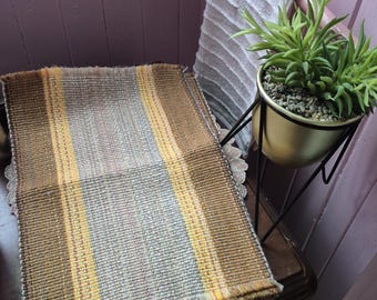 Vintage Mid Century Woven Wool Placemats Striped Brown Yellow Cream Set of 6