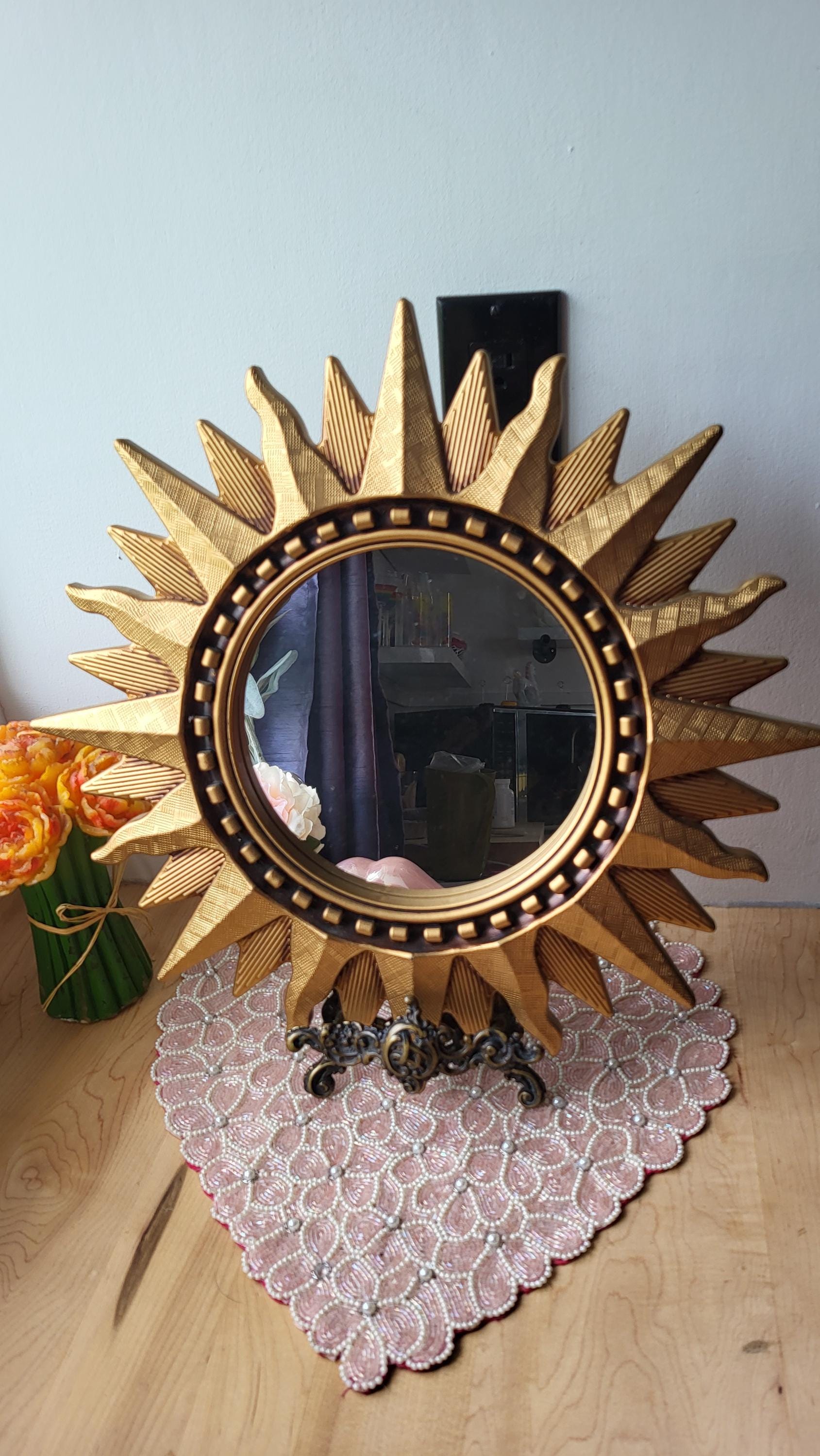 Vintage 1993 Gold Sunburst Mirror, Celestial Starburst Wall