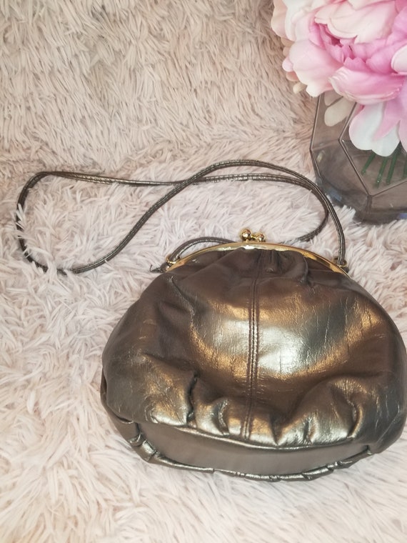 vintage Sac à main, pochette, bronze or brun, cha… - image 3