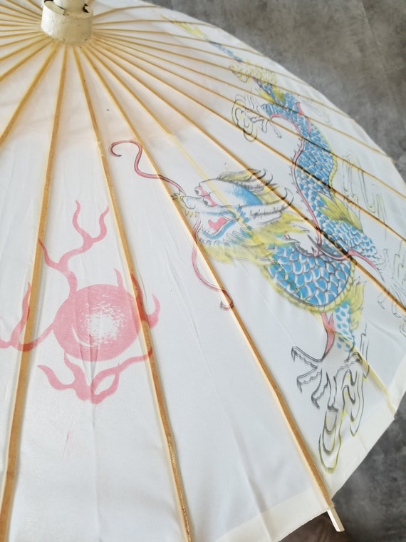 Vintage Chinese Umbrella Hand Painting PARCHMENT … - image 2