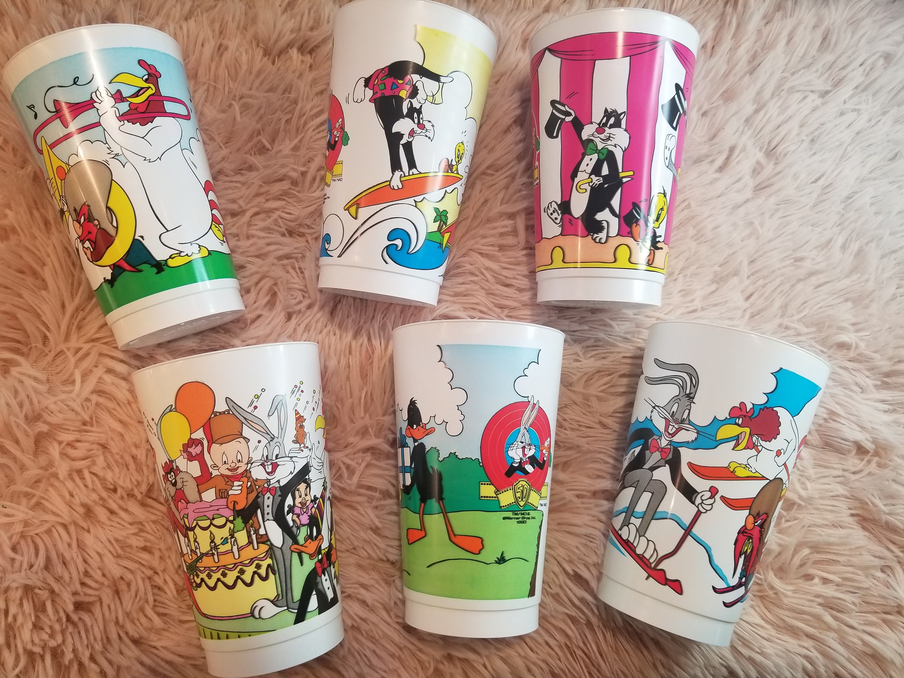 Vintage 1990 Set De 6 Looney Tunes 90s Plastic Drinking Cup Glass Tumblers Mcdonald's Coca Cola ...