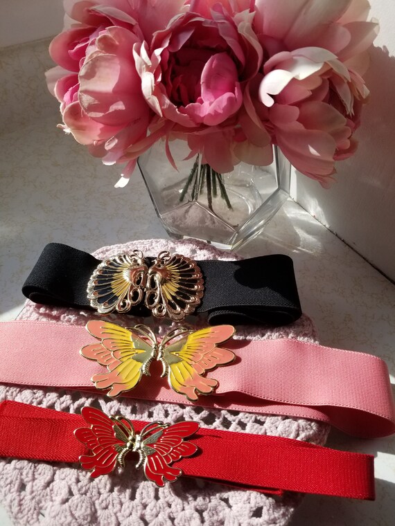 Vintage 90s Pop-art Butterfly Belt & Peacock Buckle Bohemian  display picture 3