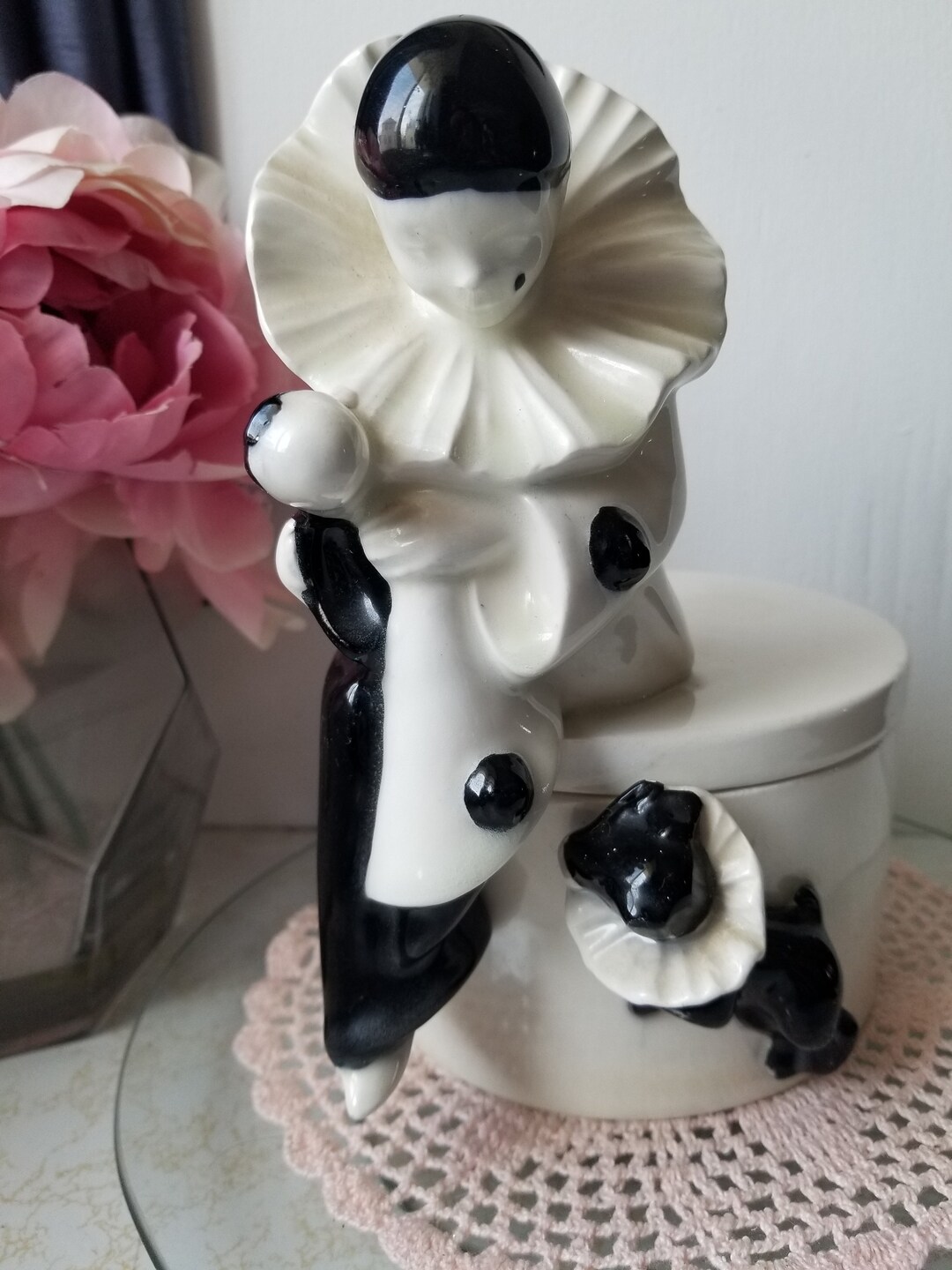 Figurine Pierrot Porcelaine Avec Boîte Musicale - Fait Main XXe - France - 22 Cm