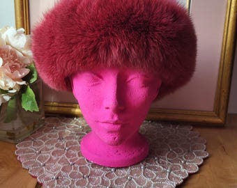 Vintage Faux Fur Burgundy Head Band. Mitchie's Matchings. Made In Canada.