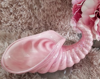 poche ou vase coquillage en céramique rose vide irisé vintage 11"