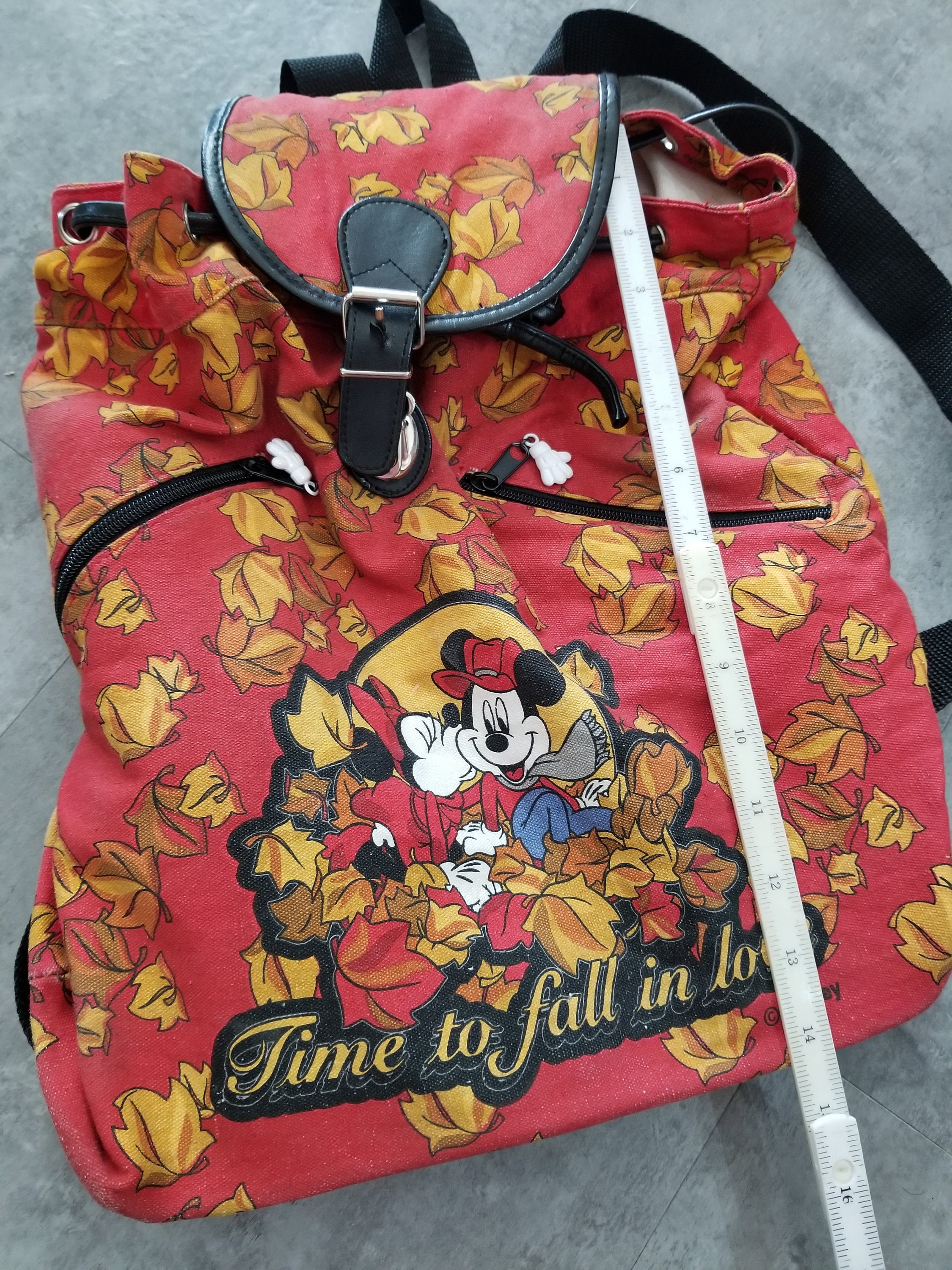 disney mickey mouse fabric mini backpack vintage Vintage 90's Mickey Mouse & Minnie Mouse Disney Fabric Shoulder Bag /  Handbag / Backpack Automn Colors Fall in Love