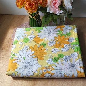 Vintage Cottagecore Cannon Monticello Blossom Festival Orange Yellow Green Twin Flat Sheet Floral