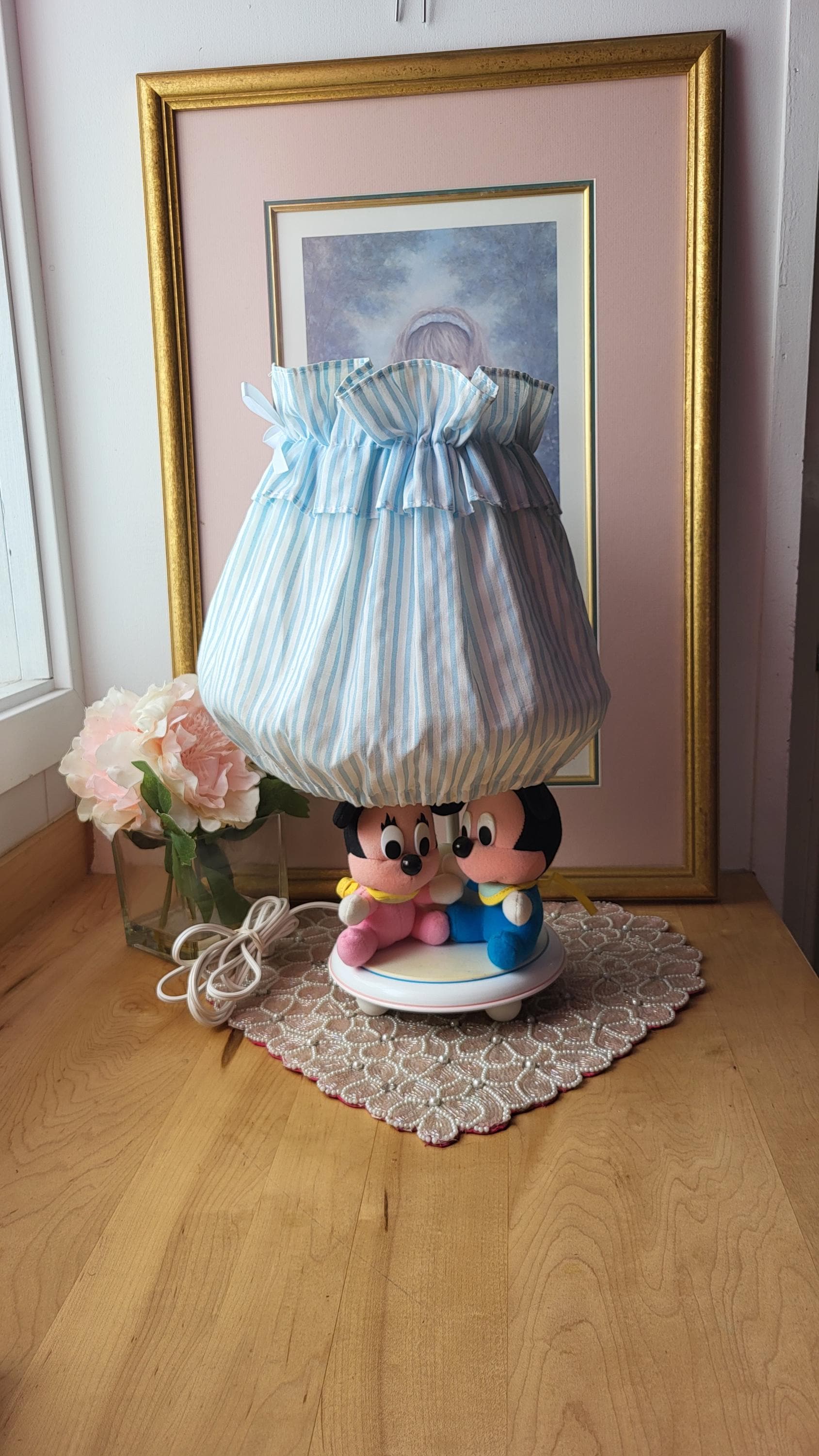 Vintage 80's Baby Mickey Mouse & Minnie Mouse Stuffed Table Lamp