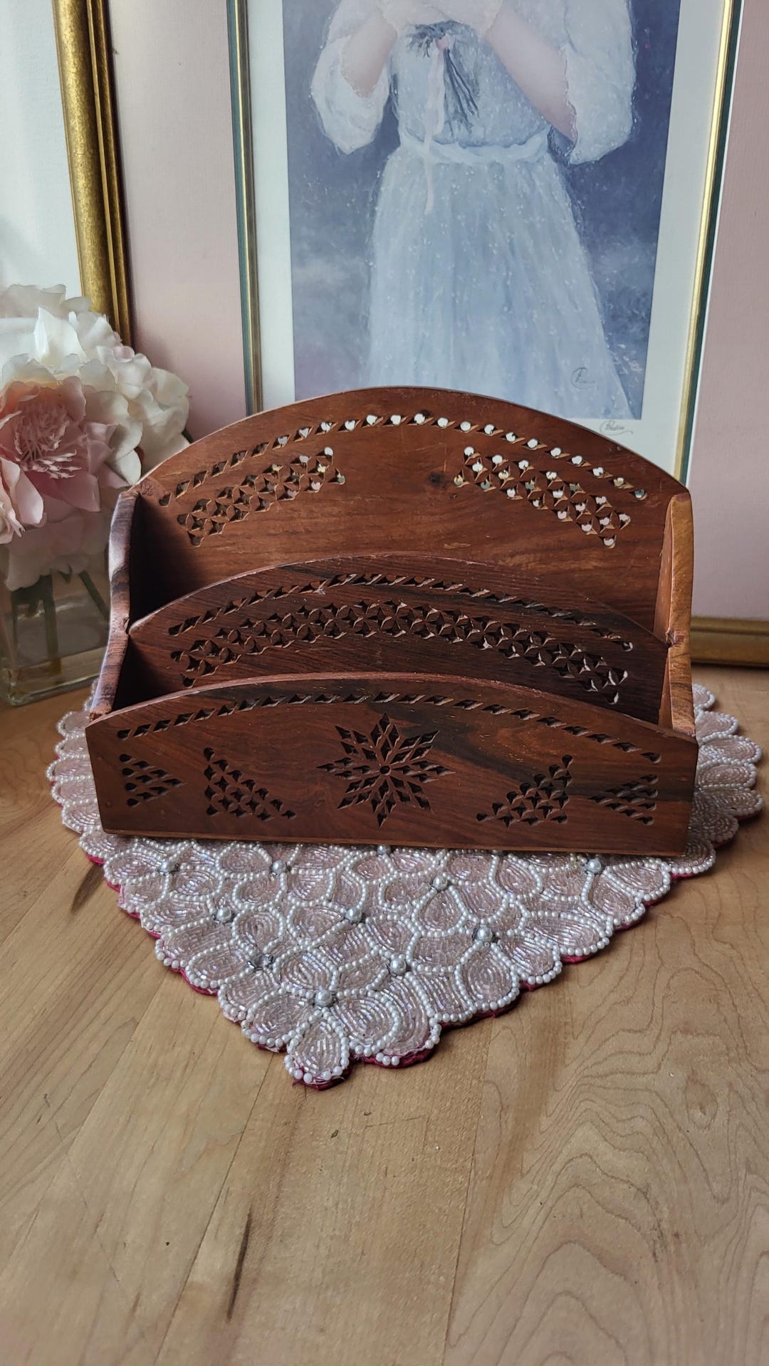 Vintage Hand Carved Wooden Letter Rack: Boho Desk Decor - Etsy