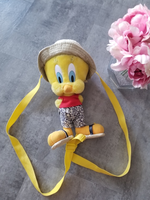 Rare Vintage Tweety Bird Warner Bros 1999 Looney Tunes Tweety Sac à dos Peluche animal en peluche