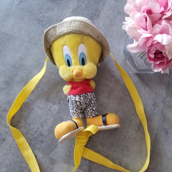 Rare Vintage Tweety Bird Warner Bros 1999 Looney Tunes Tweety Sac à dos Peluche animal en peluche