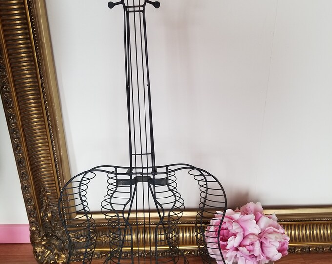 Vintage Mid Century Wrought Iron CD Rack Guitar Full Size With Stand Cd ...