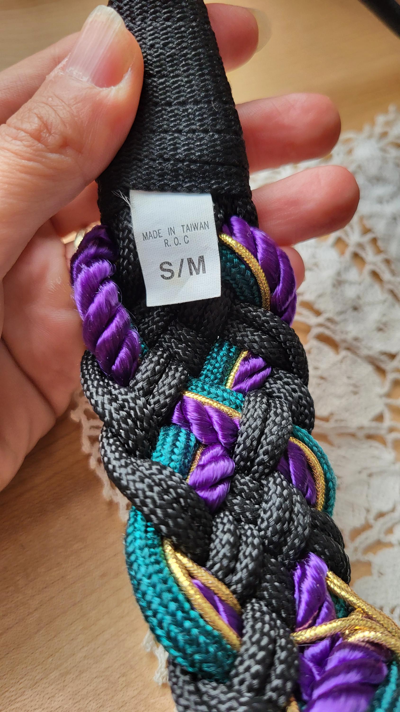 Vintage Braided Black and Purple Belt with Silver Metal Hardware Vintage Black Green Purple & Gold Braided Belt With Big Gold  main image 4
