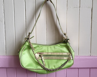 Vintage Y2K Green Neon & Gold Baguette Shoulder Bag Bratz Style Belt and Chain Made in Italy