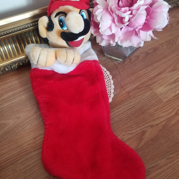 Super Mario Nintendo Huge 45 » Bas de Noël Peluche Soft vintage 90's Vintage Mario Bros Nintendo Christmas stocking Xmas Sock Vtg Plushie St