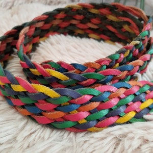 Ceinture en cuir tressé multicolore arc-en-ciel vintage fabriquée en Argentine Taille M/L image 2