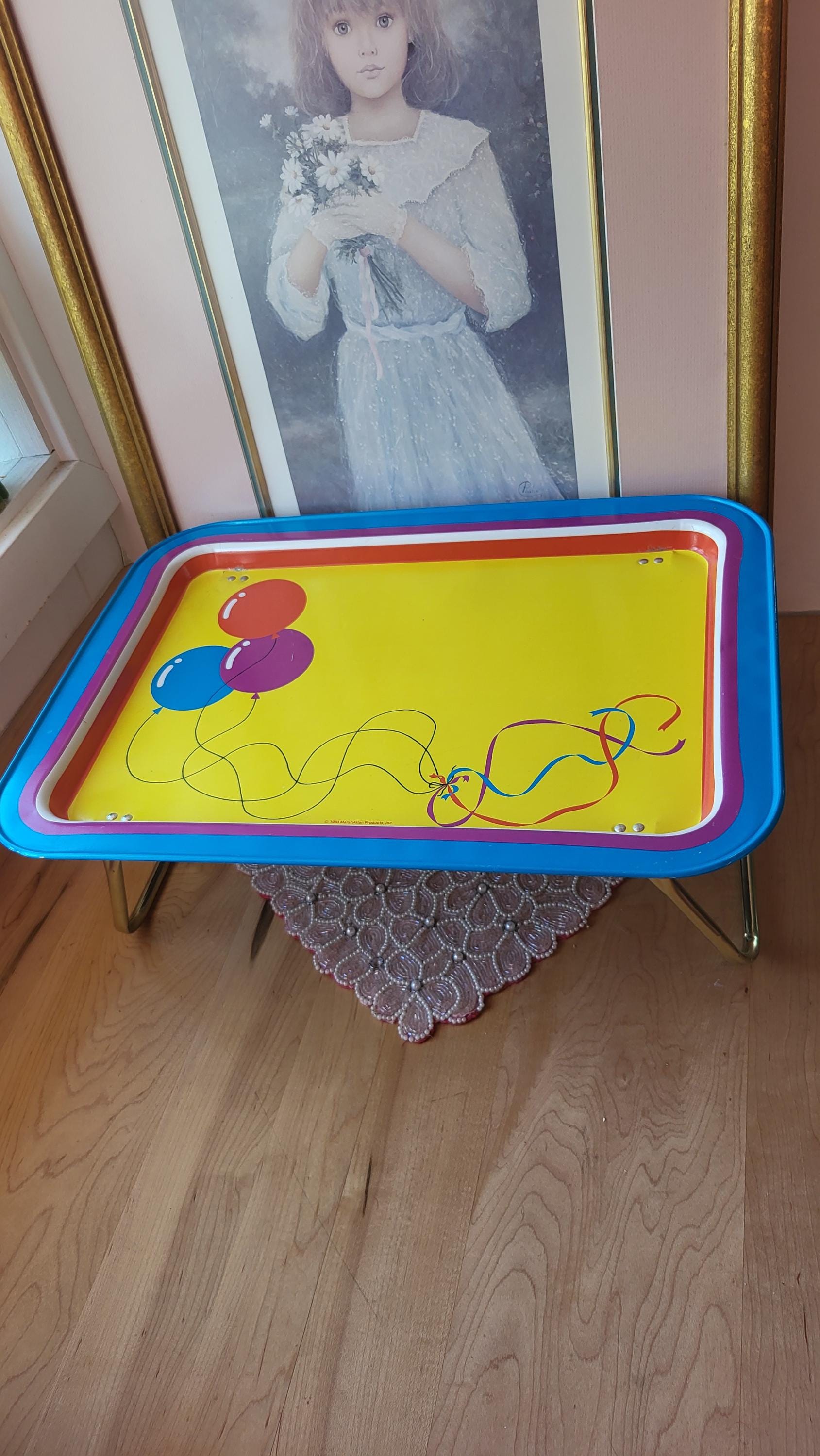 Vintage 1983 Marsh Allan Folding Metal TV Lap Tray, Kids Balloons